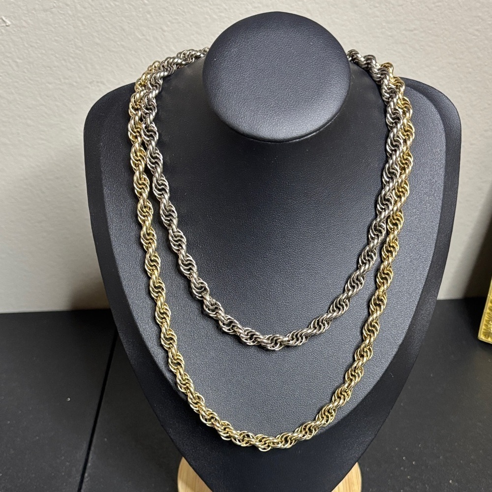 Elegant Silver Gold Two-Tone Rope Chain Choker Necklace